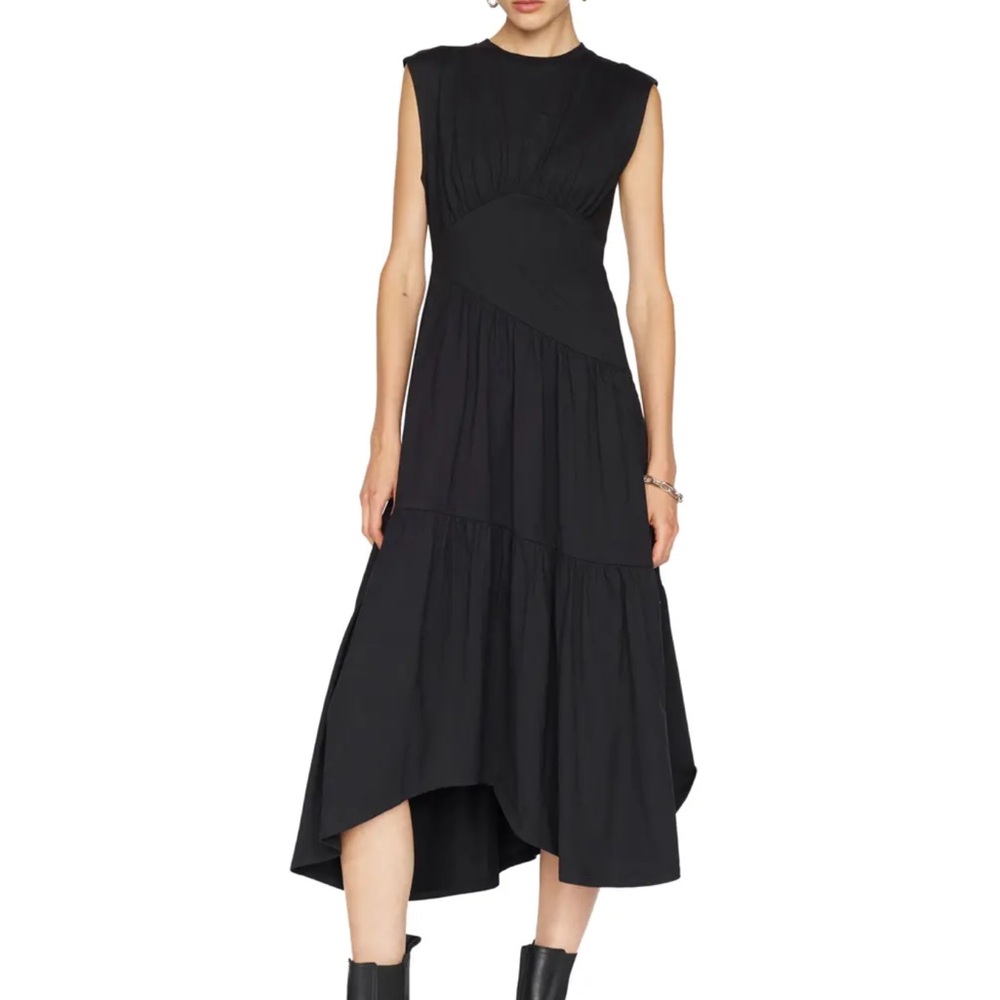 Frame Gathered Seam Midi Dress Size S Women Preppy Organic Cotton Black Pullover